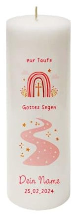MilaBoo® personalisierte Taufkerze I 25 x 8 cm Premium Kerze beidseitig bedruckt in Farbe I Made In Germany (Gottes Segen-rosa)