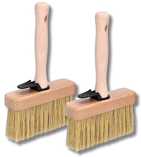 ToolSpace 2x Pennello per superfici 130 mm, pennello per carta da parati, per terrazze, per carte da parati, pennello largo, manico in legno con setole naturali, pennello per fondi, per pittori
