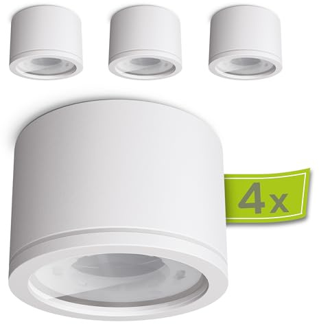 linovum NUHA Aufbauspot weiß Bad IP44 mit Fassung für 1x GX53 - Badezimmer Aufbauleuchte Spot Ø 90 mm Aluminium Deckenstrahler