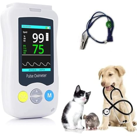 Handhållen Veterinär Pulsoximeter, Veterinär Pulsoximeter Katt Hund SPO2 Pulsfrekvensmätare Öron-/tunga SPO2-sensor