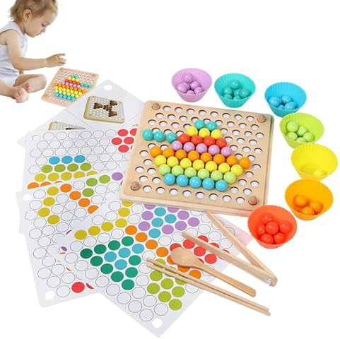 Juego de perlas para niños pequeños, juego de mesa a juego - Tablero de madera de perlas de colores - Juguetes educativos creativos de aprendizaje preescolar para niños, niñas y niños