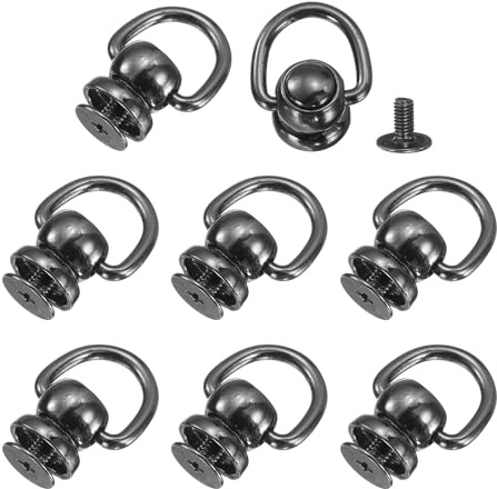 sourcing map Metal Ball Studs Rivets D Ring, 8 Pcs Ball Post Head Buttons 360 Rotatable Small Studs Rivets with Screw for Purse Chain Connector DIY Art Leather Crafts (Black)