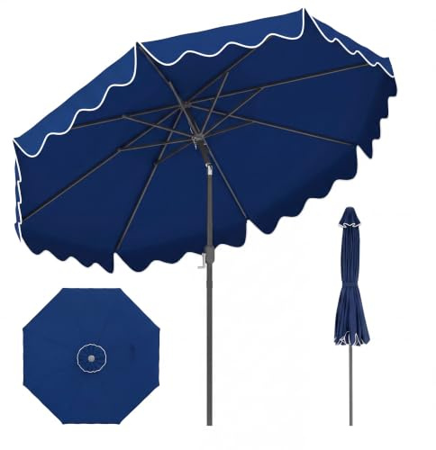 KOMFOTTEU Ombrellone da Balcone 270 cm Protezione UPF 50+, con Manovella e 8 Stecche, Parasole da Giardino Inclinabile con Bordi Increspati, per Spiaggia, Terrazzo, Piscina (Blu Navy)