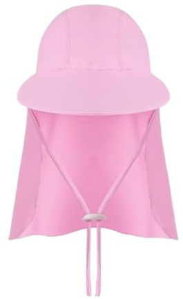 iNelihoo Barn UPF 50+ badmössa med nackskydd 3-10 år snabbtorkande sommarklaffmössa med hakremmar visir legionärhattar för pojkar flickor, Rosa, en storlek