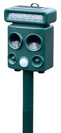 Kattavvisande, USB och soldriven trädgårdsräv avskräckande, vattentät ultraljudsdjuravvisande, djurskrämmande med LED-ficklampa och PIR-rörelsesensor för trädgårdskatter rävar (vanlig version, 1)
