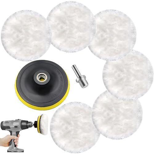 8 Pcs 100mm Polissage Voiture Tampon de Polissage en Laine, Tampons de Polissage Disque de Polissage avec M14 Foret, pour Polissage de Voiture Meulage Cirage