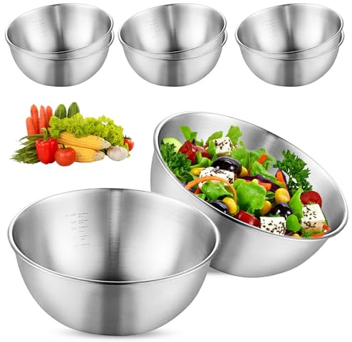 PRITOK Set di 8 ciotole in acciaio inox impilabili, Ø 19 cm, ciotole di alta qualità con marcature di misurazione, ciotola per insalata, snack, salse, cereali