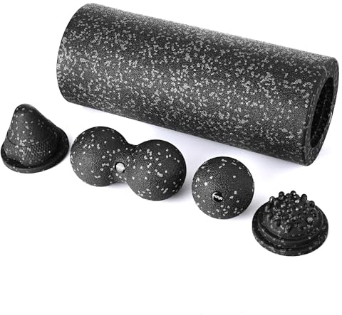FIZYO Rodillo de Masaje 5 en 1 – Foam Roller con Pelota de Masaje, Duoball, Cono Trigger Point y Herramienta Plana – Rodillo para Fascia Muscular, Espalda, Piernas y Recuperación Muscular