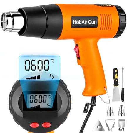 Tixexo Pistola Termica 2000W, Pistola ad Aria Calda 60℃-600℃ Pistola Termica, Ventola 2 Velocità, Protezione da Sovraccarico, Pistole Termiche con Riscaldamento Rapido, per Sverniciare e Scongelare