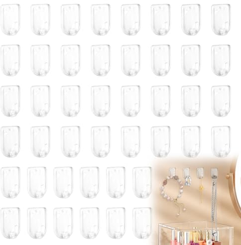 LELE LIFE 45 Pack Wall Necklace Holder, Hanging Necklace Organizer Wall Mounted Adhesive Acrylic Jewelry Organizer Hanger for Bracelets, Earrings, Rings Display