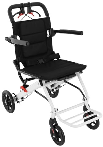 Sedia a rotelle leggera, pieghevole, con cintura di sicurezza e freni a mano, per adulti, anziani, portata 100 kg