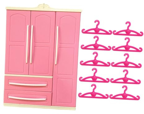 ICDKOYK Armoire de Rangement pour poupée en Plastique Robuste, Comprenant 10 cintres et des Mini-tiroirs. Idéale pour vêtements et Bijoux de poupée. , avec Cintre Droit , 18.2 x 7 x 25.8 cm