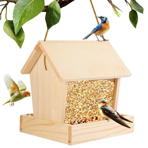 de Madera para Aves - Estación de Alimentación Colgable de Madera | Estación para Pájaros | Jardín, balcón, Patio, terraza, Porche, Parque