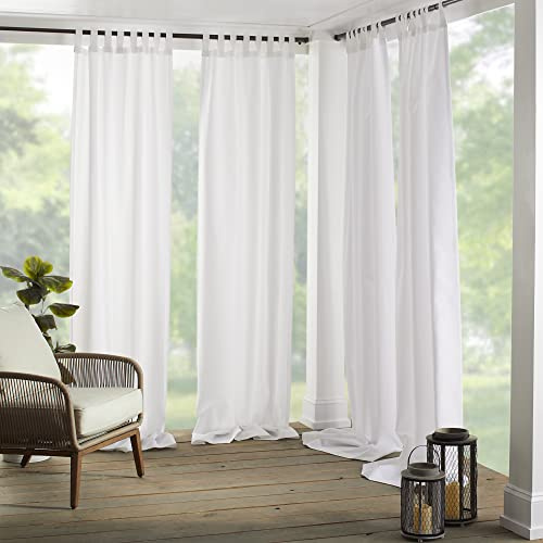 Elrene Home Fashions Matine Weatherproof Tab-Top Indoor/Outdoor Solid Color Curtain Panel for Porch, Pergola, Patio, Deck, 52”W x 84”L, White
