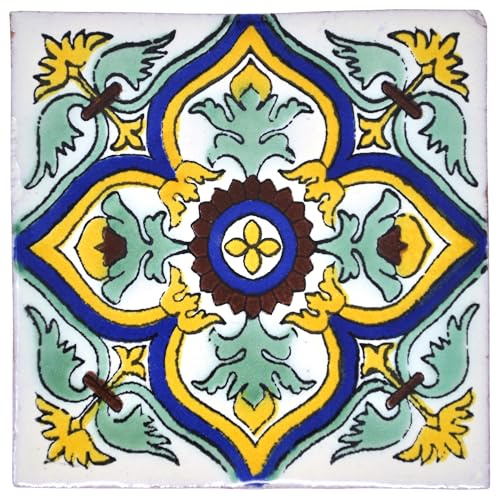 Tumia LAC Piastrelle Ceramica Messicane Talavera - Yago Artigianali Piastrelle Cucina, Bagno, Sottopentola e Fai-da-Te, Decorativo stile Mediterraneo - Pacco da 10