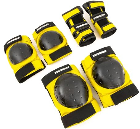 Venom Skateboards Wrist Knee Elbow Pads for Children Kids Youth Boys Girls Scooter Inline Skate Pad Set Protection Gear Junior Yellow/Black