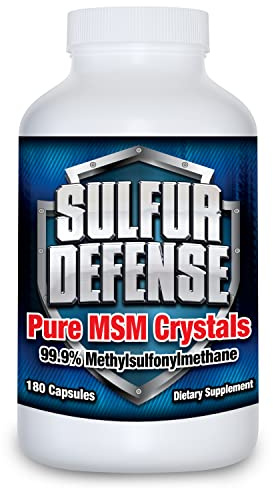 Sulfur Defense Opti-MSM 99.9% Pure MSM Powder Capsules, Made in USA, Organic Methylsulfonylmethane, non-GMO, Gluten-Free, Immune System Booster, Soothes Joint Pain, Younger Skin, Hair, Nails, 180 caps