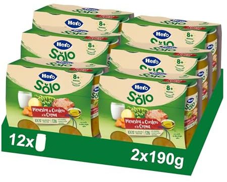 Hero Baby Recetas CaserasTarritos de Menestra de Cordero a la Crema - Para Bebés a Partir de los 8 Meses - 6 Packs de 2 x 190 gr