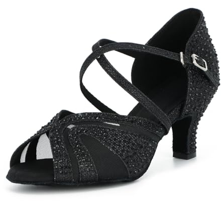 Syrads Women's Ballroom Latin Dance Shoes with Rhinestones Salsa Tango Bachata Indoor Dancing Shoes for Wedding Party Prom 1050