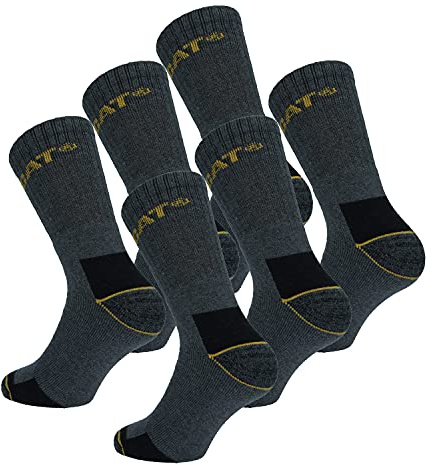 CAT Caterpillar Work Socks Men Heavy Duty - Reinforced Heel Toe - Terry Cotton - Pack of 6 Pairs