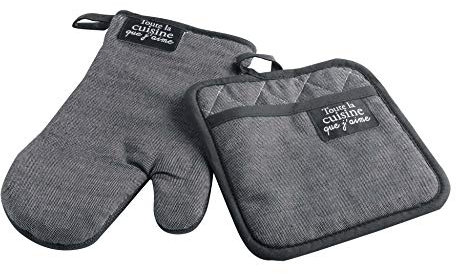 Douceur d'Intérieur Morbidezza Interna Guanto + presina 18 x 28 cm/20 x 20 cm Chambray Tinta Unita+PVC Harold Grigio