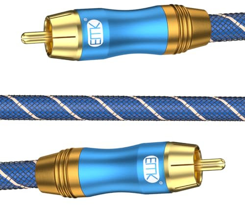 EMK Câble Subwoofer Câble RCA Cable Coaxial Numérique Stéréo L/R Digital Plaqué Or Nylon Tressé Coaxiale vers Cinch DAC Audio Convertisseur, Haut-parleur, Soundbar, TV, Bleu (5 m)