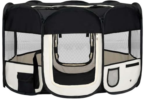 vidaXL Parque de Perros Plegable y Bolsa Transporte Corral Gatos Mascotas Animale Jaula Refugio Cachorros Corralito Perrera Negro 125x125x61cm