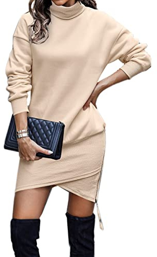 ABYOVRT Felpa Donna Vestito Lunga Feple Abito Collo Alto Maglioni Vestiti Sportivo Sweatshrt Lunghe Vello Pullover Hoodie Invernali Autunno