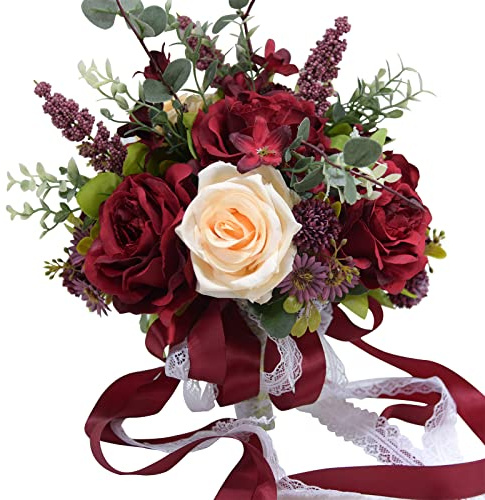 Liuyoyo Bouquet da sposa da 10 cm, bouquet di rose finte, mini bouquet da sposa per damigelle d'onore, bouquet fai da te per feste e matrimoni