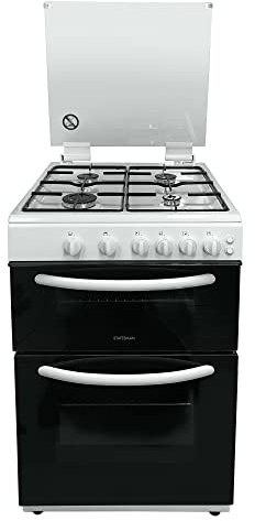 Statesman GDL60W NOVA Double Oven Gas Cooker with Glass Lid & Closed Door Grilling, 4 Gas Burners, 60cm Wide, White