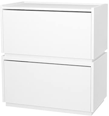 woodtalks Stackable Lift-up Door Cabinet Dresser, Set of 2 Storage Bins with Lids, Multi-Purpose Storage Closet Cube Dressers for Bedroom, Nightstand Sofa Beside Table Drawer Chest, 23.6 in, White