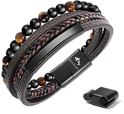 Dora Sicom für Männer - Herren Armband - Lerderarmband - Leder Armreif schwarz - geflochten Echtleder Breites Wickelarmband mit Magnet Verschluss
