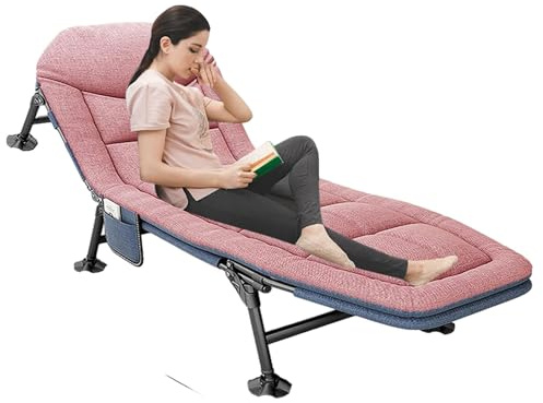 Ogimeka Feldbett Klappbar, Campingliege Klappbar mit Matratze & Seitentasche, 5-Fach Verstellbar Gartenliege, Campingbett, Karpfenliege, Liegestuhl für Camping Reisen Strand und Garten (Rosa)