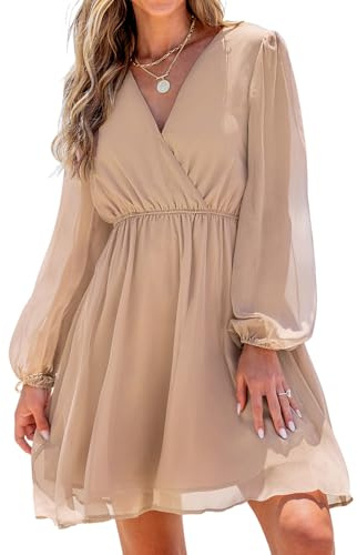CUPSHE Women's Floral Print Chiffon A-Line Mini Dress Long Peasant Sleeves Elastic Autumn Dress
