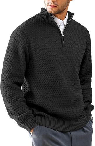 HYPESTFIT Herren Rollkragenpullover 1/4 Zip Pullover Warm Langarm Einfarbig Knitted Sweater Casual Top Schwarz M
