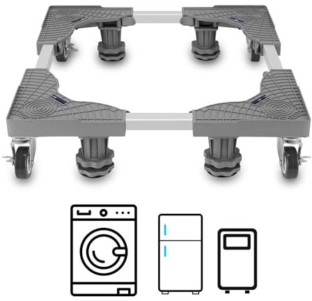 MEKOTRIN Washing Machine Stand with Wheels, Movable Height Adjustable Base for Washing Machine, Multi-functional Appliance Stand for Washing Machine Dryer Refrigerator Freezer