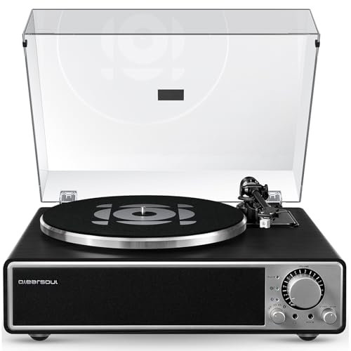 Qlearsoul ONE-Q All-in-one Vinyl Record Player with Bluetooth 5.4, HiFi Turntables Built in Speakers, Phono Preamp, AT-3600L Cartridge, 33/45 RPM, Auto Off (Black)