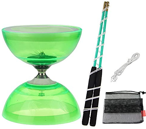 TopHomer Diabolo Jonglier-Set, Diabolo, 3fach-Kugellager, für Anfänger und Profis, mit Ersatzkordel (10 m, Profistange, leuchtendes Modell)