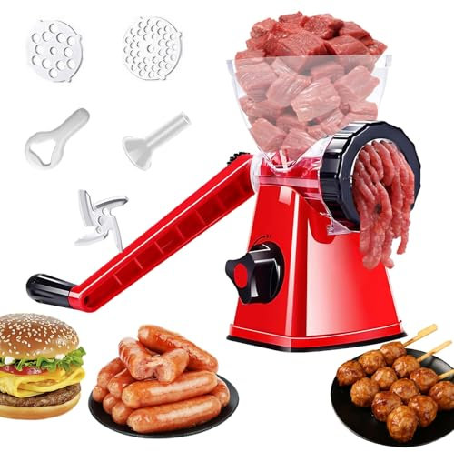 Picadora de carne manual, máquina de llenado de salchichas 6 en 1 con base de succión potente resistente, picadora de carne versátil para carne de res, carne picada, verduras, fideos