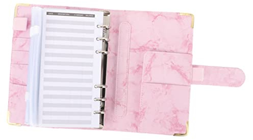A6 Budget Binder and Planner with Marble Pu Leather Cover, 6-ring Cash Envelope Organizer, Protectors, Includes 12 Colorful Expense Tracking Sheets, Zipper Pouch 24