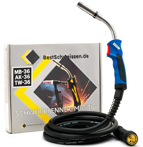 Chalumeau de soudage MIG MAG MB-36 Poste à souder au gaz de protection 4 m/5 m Tuyau Euro 320 A Poignée refroidie au gaz Bestschweissen.de (4 m)