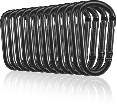 12 stycken karbinhakar aluminium 75 mm/2,95 tum stor korrosionsbeständig D-ring karbinhakar svart nyckelring för utomhus sport vandring camping fiske