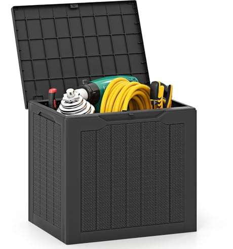 COSTWAY Gartenbox 106L, Auflagenbox mit abschließbarem Deckel & Rattanoptik, wasserfeste Aufbewahrungsbox, Kissenbox für Poolzubehör, Gartengeräte, Pakete, Gartenmöbel, 56 x 41 x 50,5 cm (Schwarz)