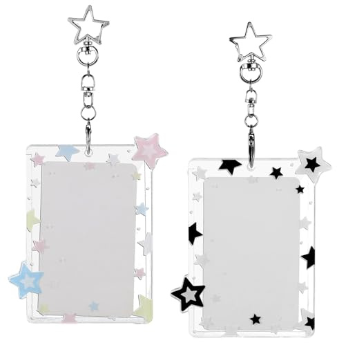 2Pcs Star Photocard Holder with Metal Chain Transparent Y2K Charm Holders Acrylic Cute Protective Photocards with Star Pendant for Idol Card Photo Album