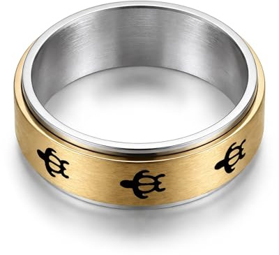 Fuqimanman2020 Sea Turtle Spinner Band Ring Anxiety Relief Fidget Anti Stress Rings Stainless Steel Enamel Relieving for Women Men Couple Hawaiian Beach Animal Jewelry-Gold 11