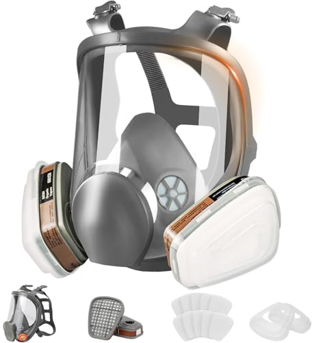 ZXICH Maschera di protezione completa respiratoria, maschera protettiva riutilizzabile con filtro al carbone attivo per la pittura, protegge da gas, vernice, polvere, 6800 prodotti chimici e altre