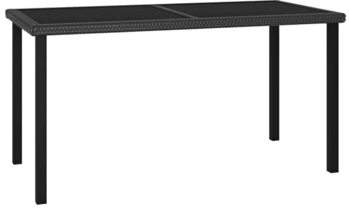 sephironlbb Garten-Esstisch Schwarz 140x70x73 cm Poly Rattan mit gehärtetem Glasplatte, pulverbeschichtetem Stahl, wetterfest und pflegeleicht für Terrasse Balkon Outdoor Nutzung