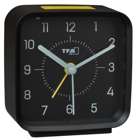 TFA Dostmann analog väckarklocka batteridriven, 60 1044, inklusive kvartsur, tickar inte, för sovrum/vardagsrum/kök, med snooze-funktion, inklusive bakgrundsbelysning