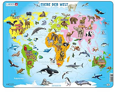 Larsen A34 Tiere der Welt, Deutsch Ausgabe, Rahmenpuzzle mit 28 Teilen