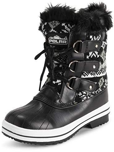 Polar Femmes Mid Rembourrée Thermique Semelle En Caoutchouc Imperméable L'hiver Neige Fausse Fourrure Bottes - Noir Carde - UK4/EU37 - YC0633